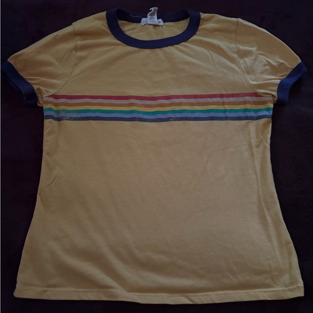 Full Tilt Yellow Tee with Rainbow Stripes